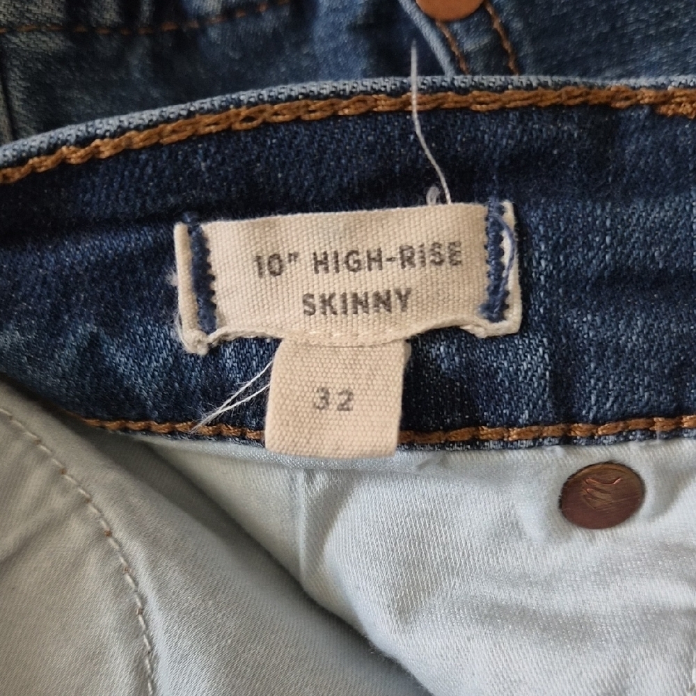 Madewell 10" High-Rise Skinny Jeans Button Front Raw Distressed Hem 32 - Picture 5 of 6